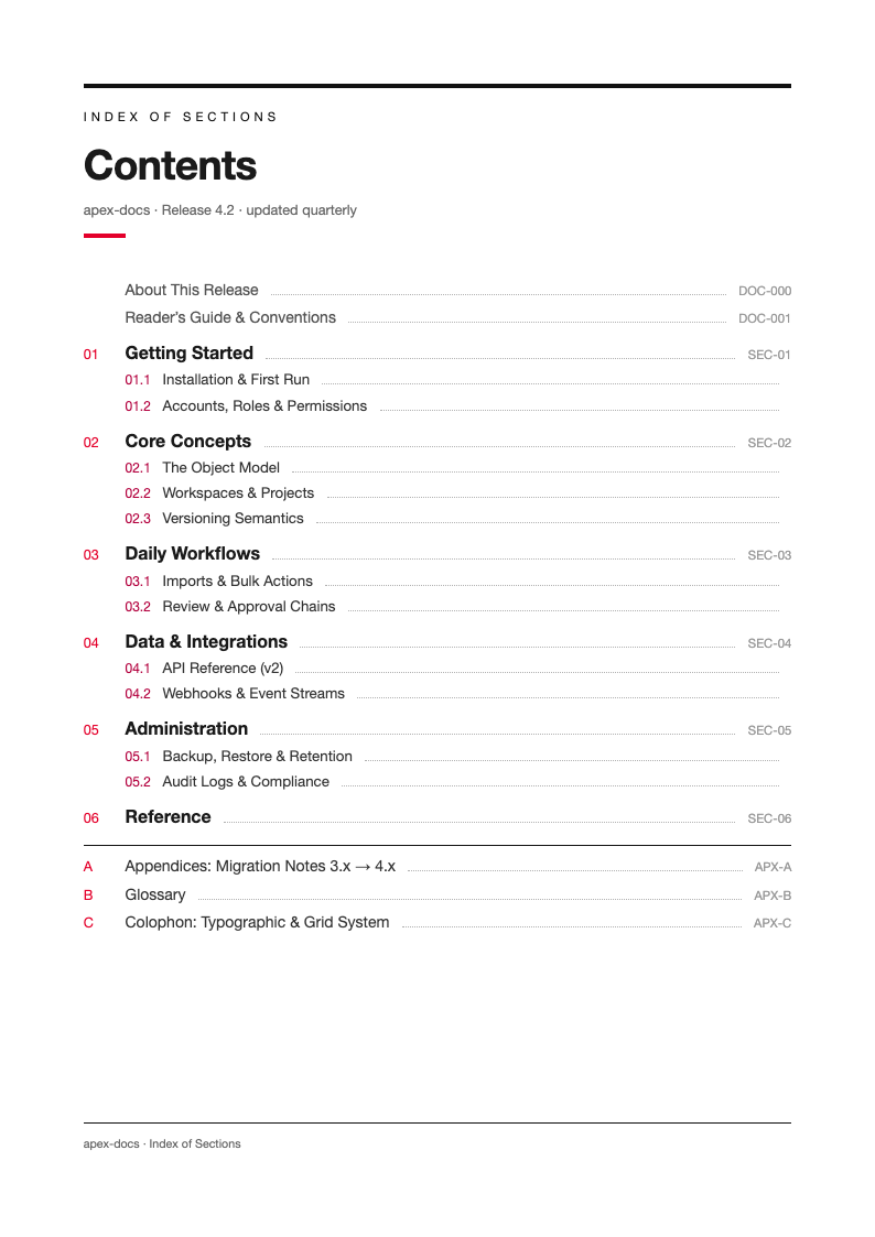 Minimalist grid table of contents